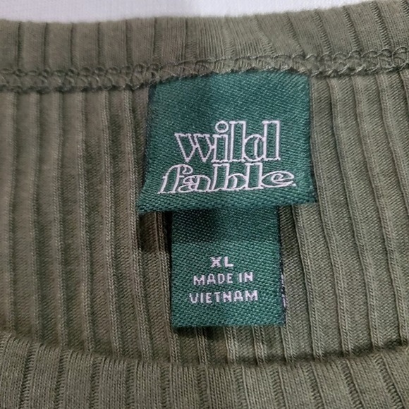 Wild Fable Dress Womens XL Y2K Green Ribbed Knit Long Sleeve White Flower Retro - Picture 4 of 9